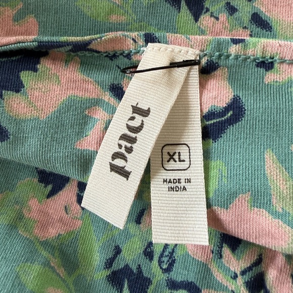 Pact Organic Cotton Floral Halter Maxi Dress Green Pink XL Cross Front Pockets - Picture 8 of 12